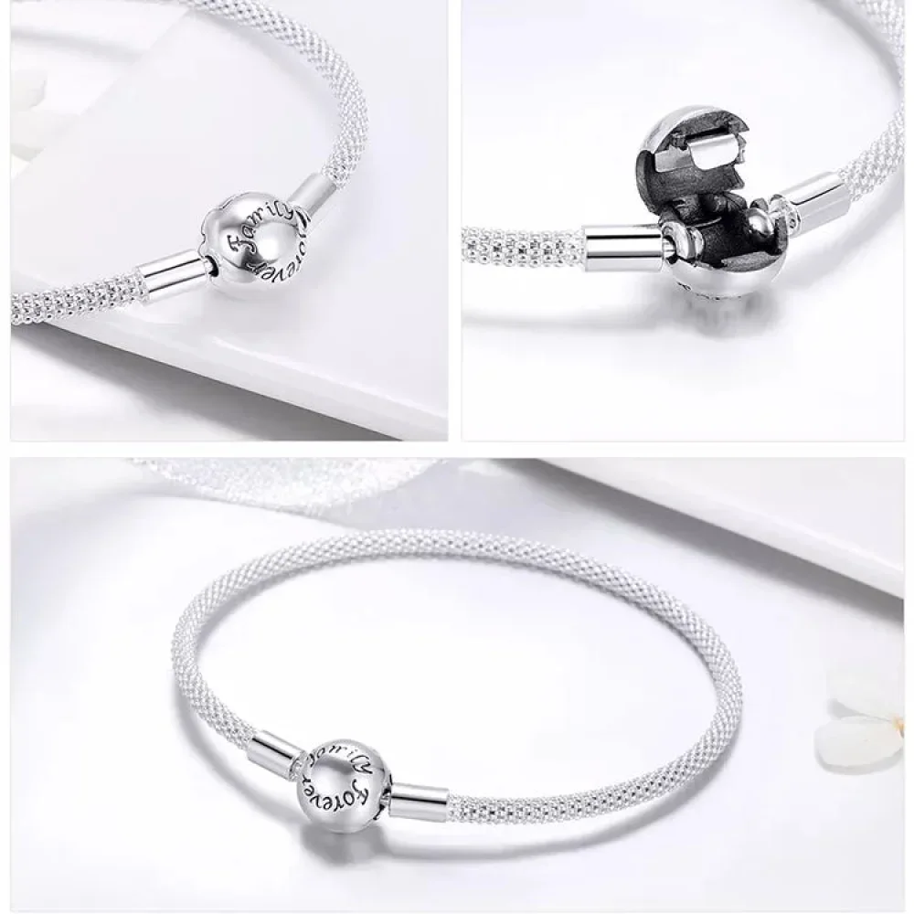 Sterling Silver Mesh Charm Bracelet – “Forever Love” Bead - Image 13