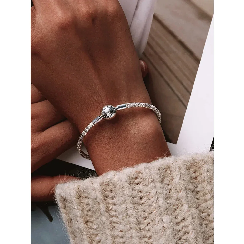 Sterling Silver Mesh Charm Bracelet – “Forever Love” Bead - Image 2