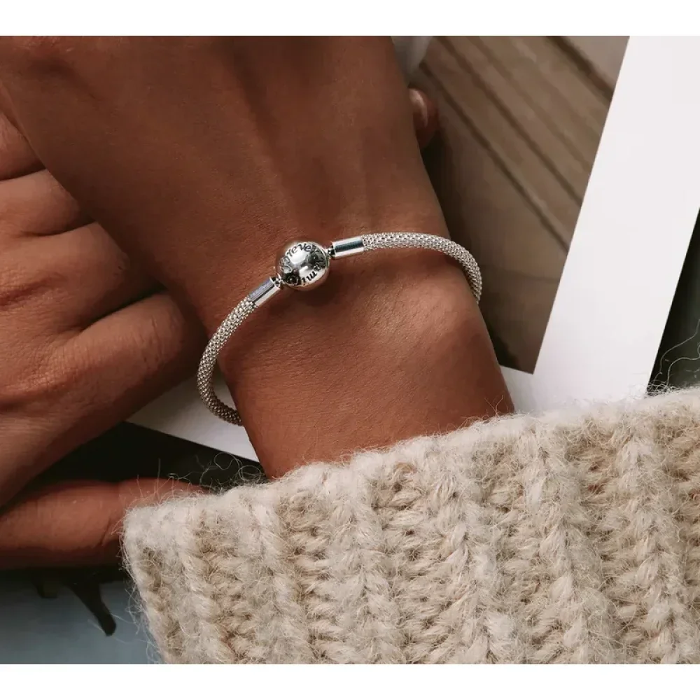 Sterling Silver Mesh Charm Bracelet – “Forever Love” Bead - Image 3