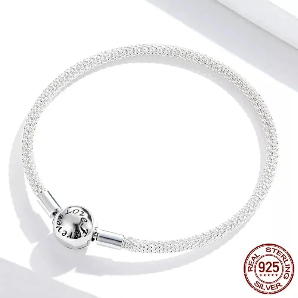 Sterling Silver Mesh Charm Bracelet – “Forever Love” Bead - Image 4
