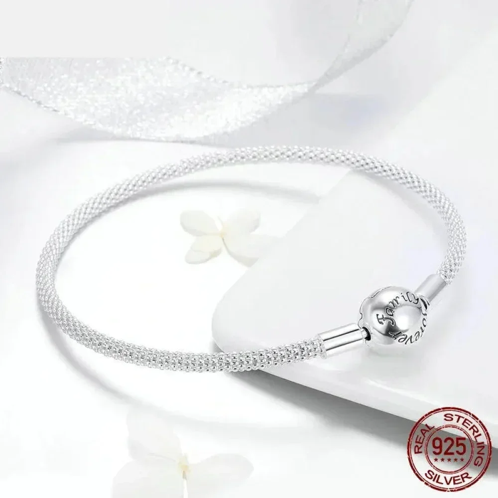 Sterling Silver Mesh Charm Bracelet – “Forever Love” Bead - Image 5