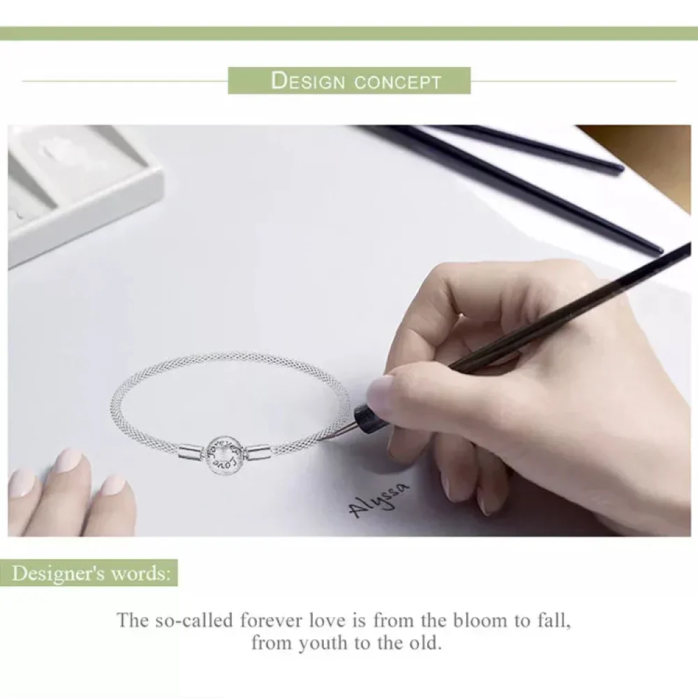 Sterling Silver Mesh Charm Bracelet – “Forever Love” Bead - Image 6