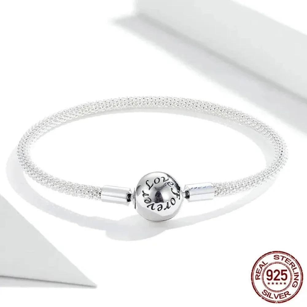 Sterling Silver Mesh Charm Bracelet – “Forever Love” Bead - Image 8