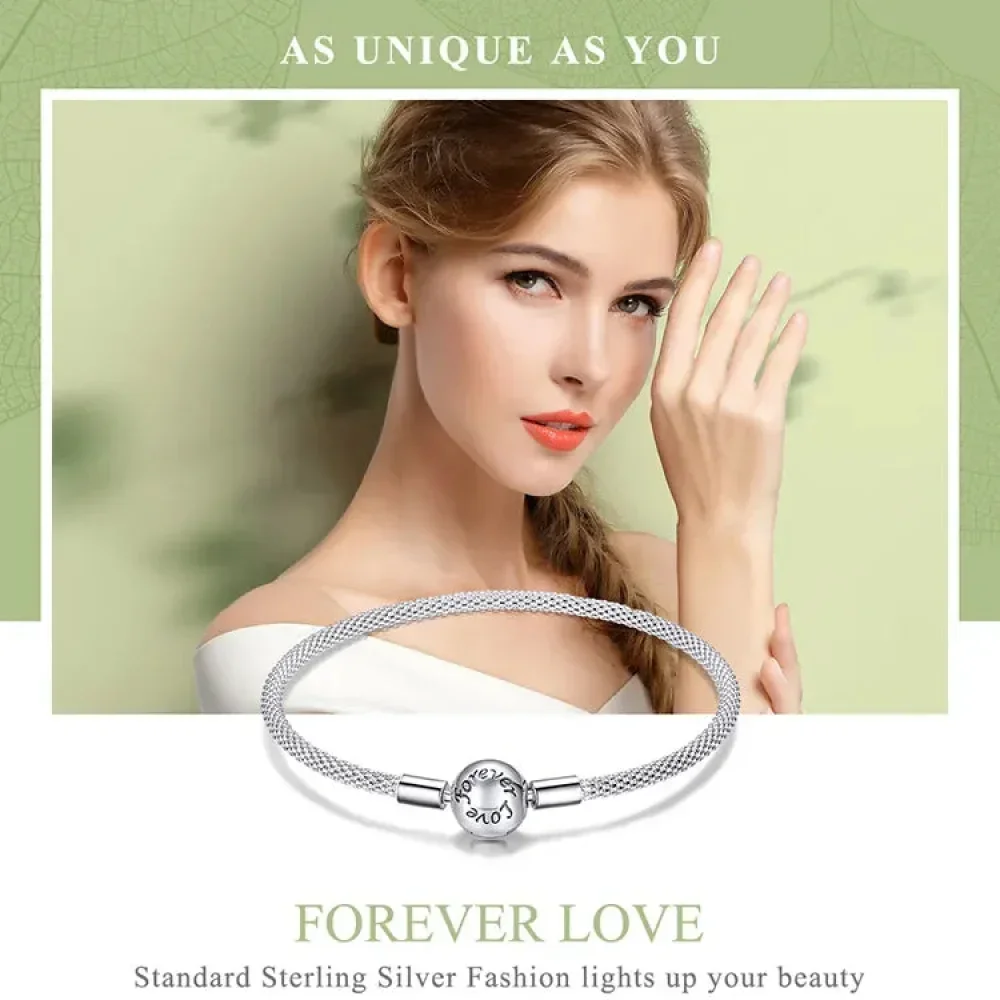 Sterling Silver Mesh Charm Bracelet – “Forever Love” Bead - Image 9