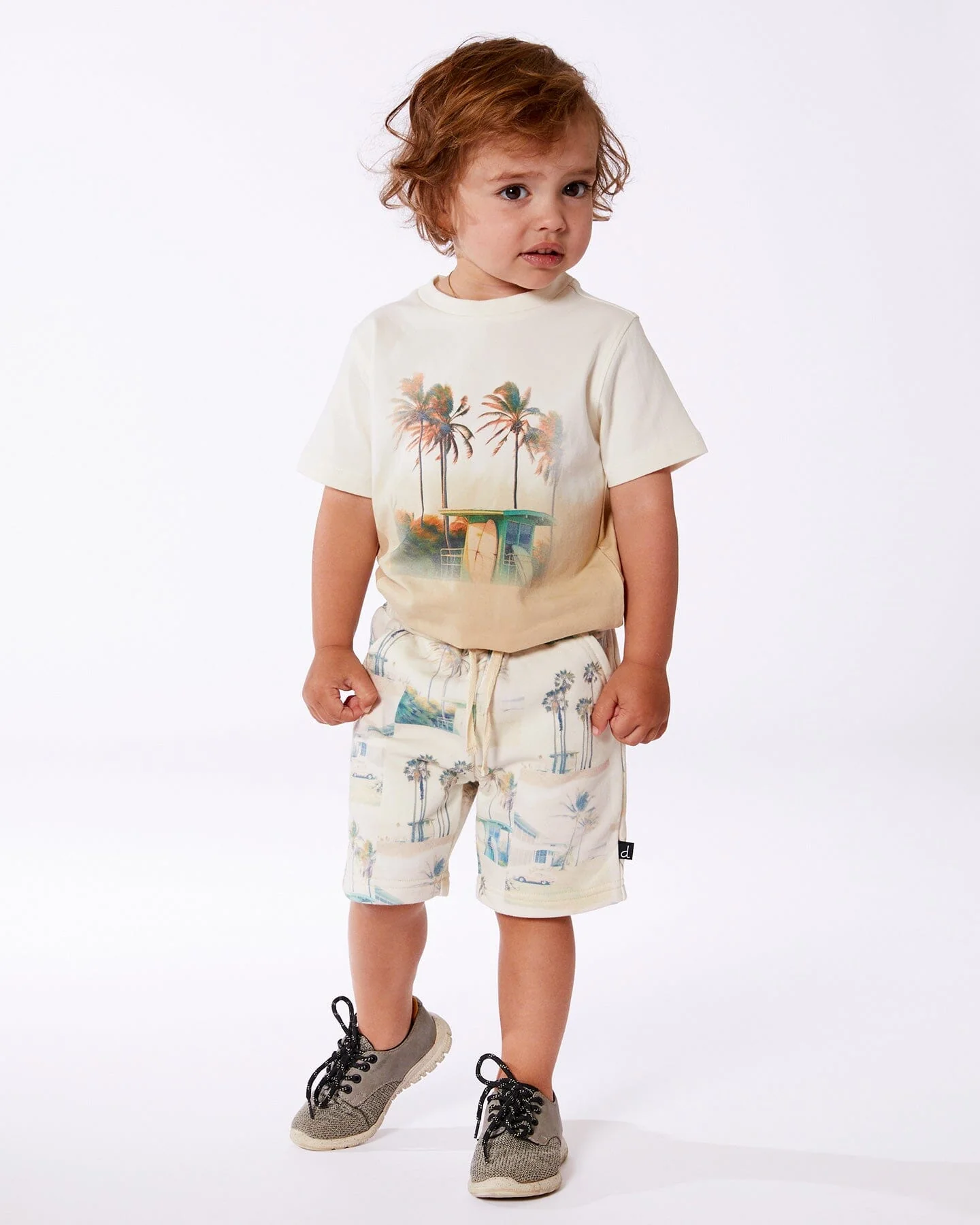 Short Sleeve Organic Cotton Graphic Tee Gradient White And Beige - Image 2