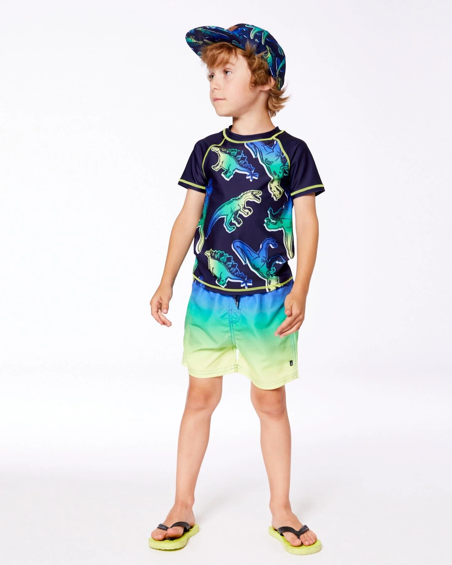 Short Sleeve Rashguard Blue And Green Dino On Navy - Image 3