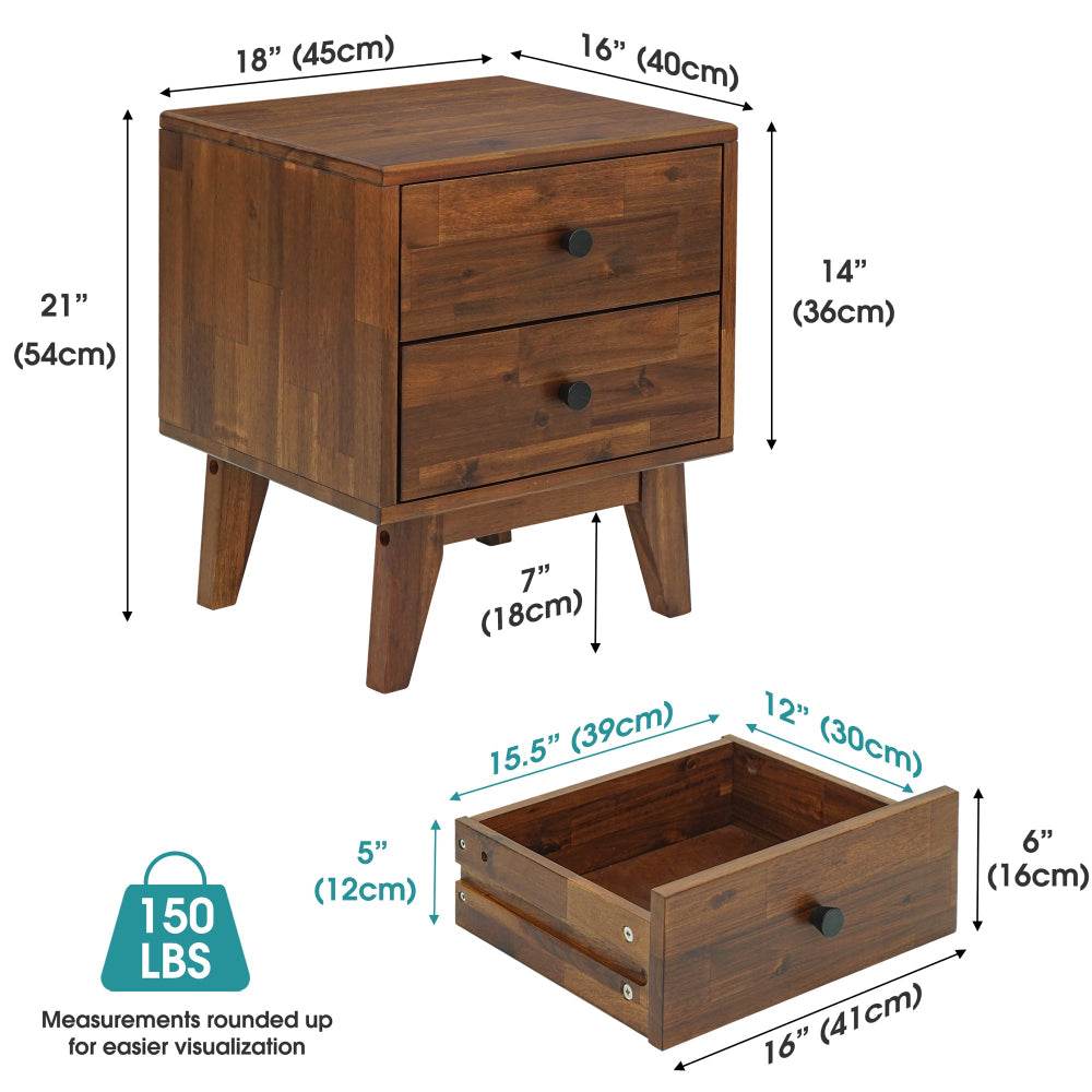 Silvia 2-Drawer Solid Wood Nightstand - Image 2