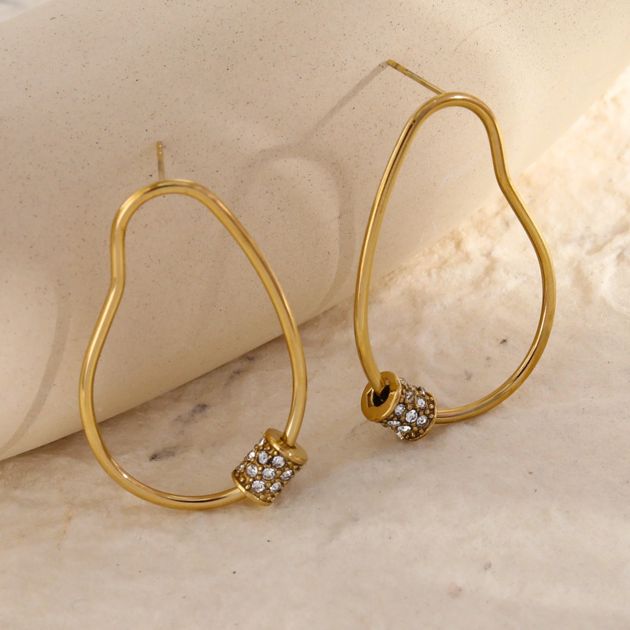 SIMAN Irregular Shaped Pavé Zirconia accented Hoop Earrings in Gold - Image 7
