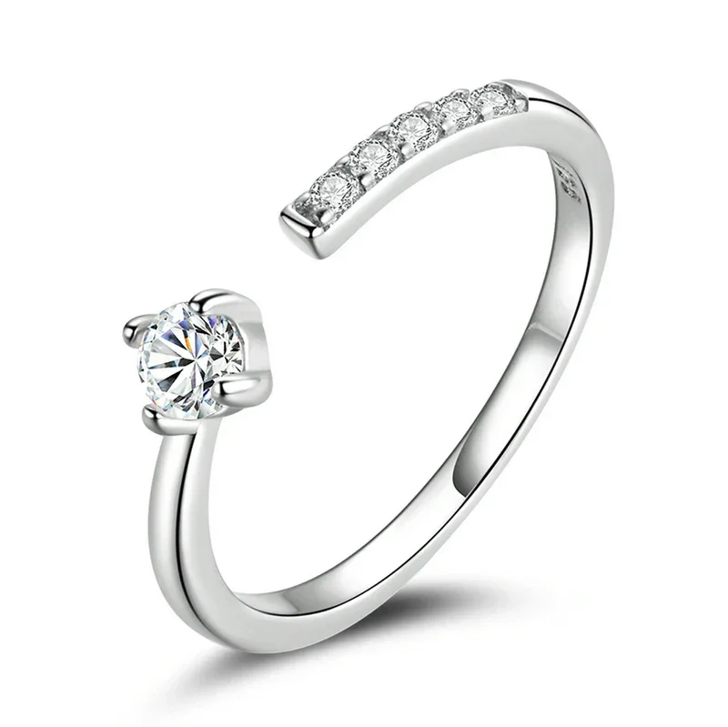 925 Sterling Silver Adjustable CZ Band Ring - Image 7