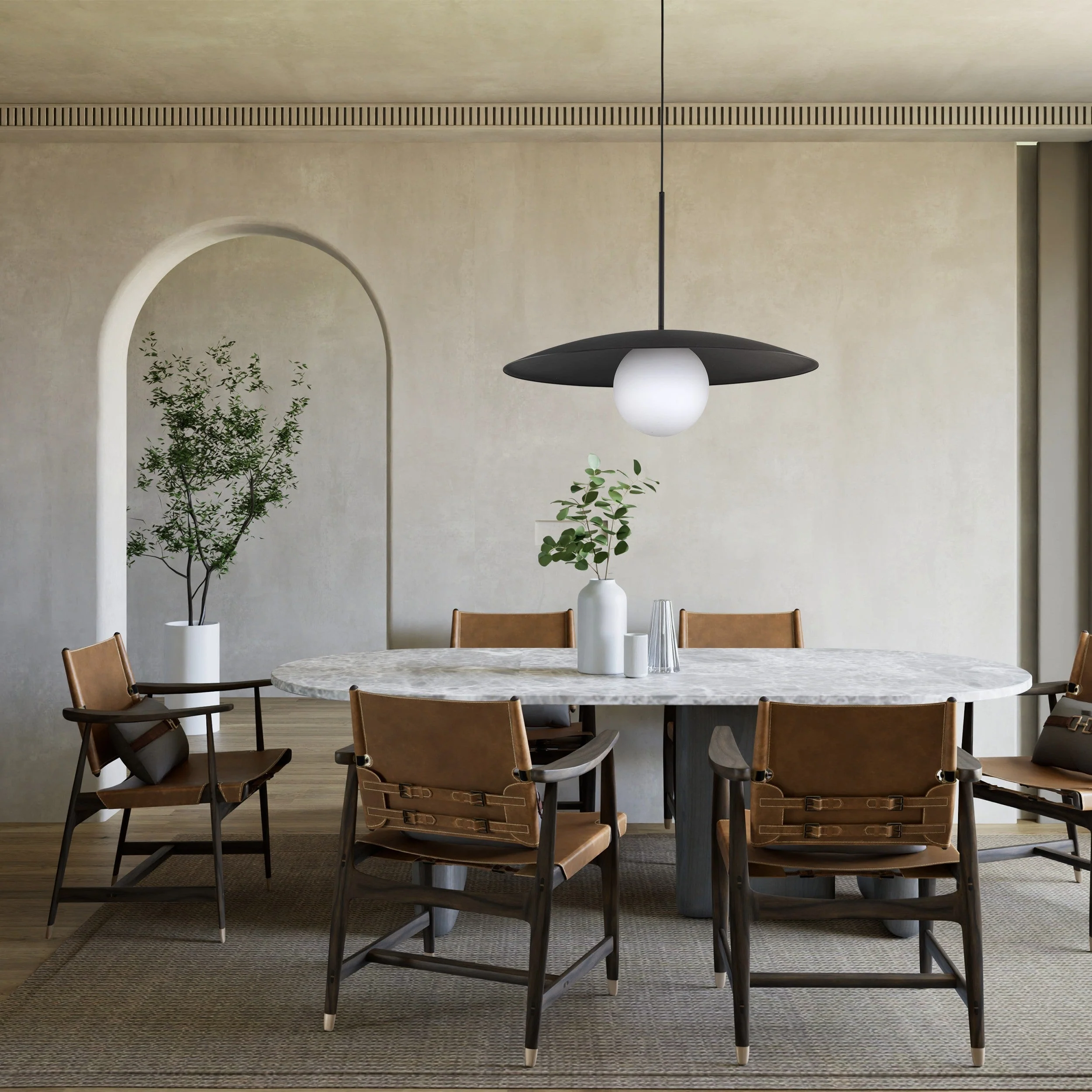 SLATE Mid-Century Modern Wide Dome Pendant Light for Kitchen Island & Dining Table - Image 3