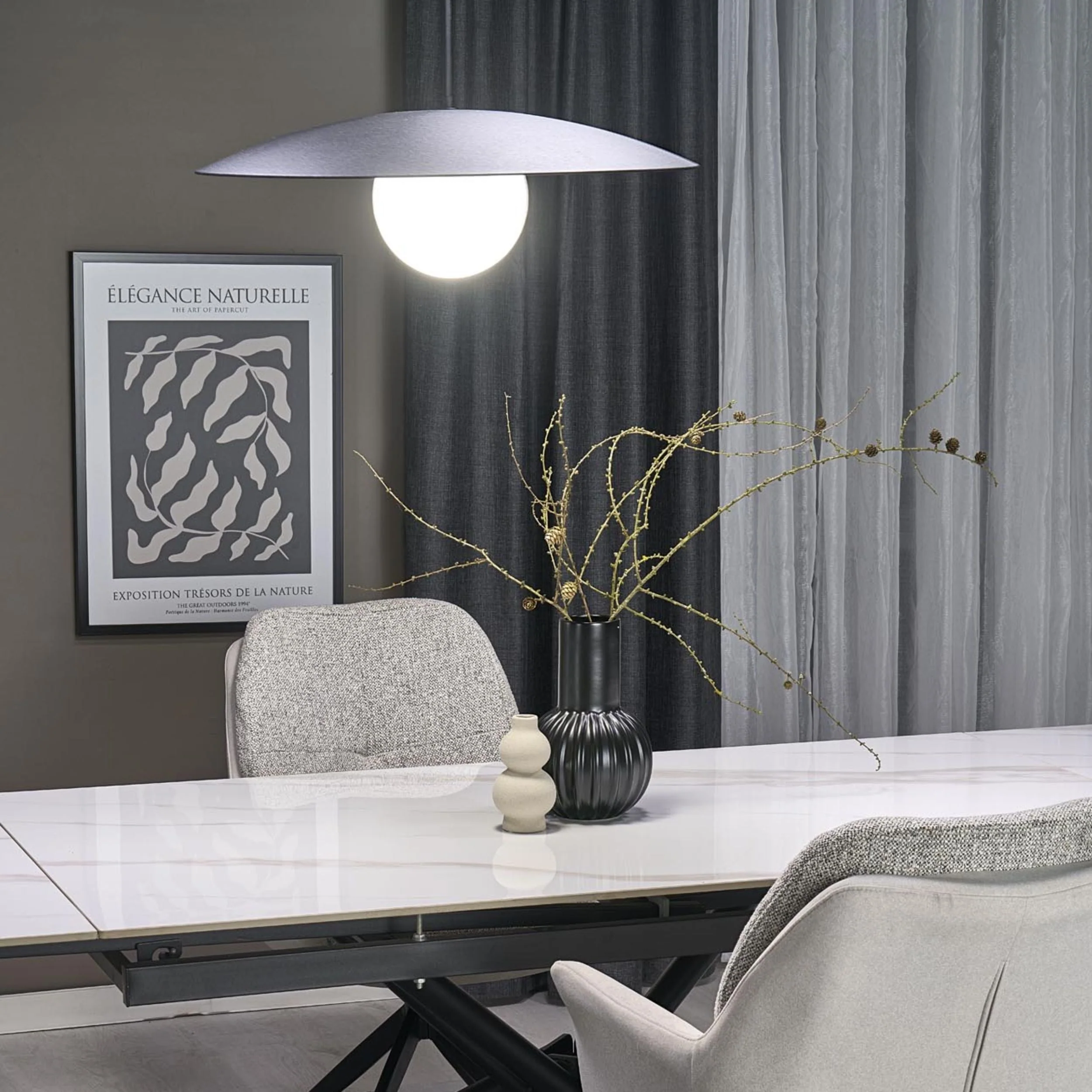 SLATE Mid-Century Modern Wide Dome Pendant Light for Kitchen Island & Dining Table - Image 9