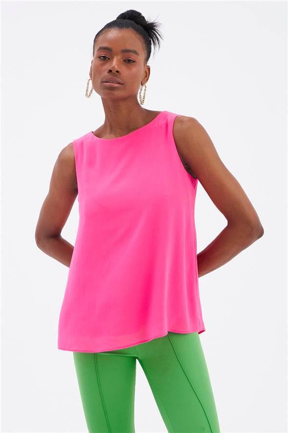 Sleeveless Loose Georgette Top - Pink - Image 2