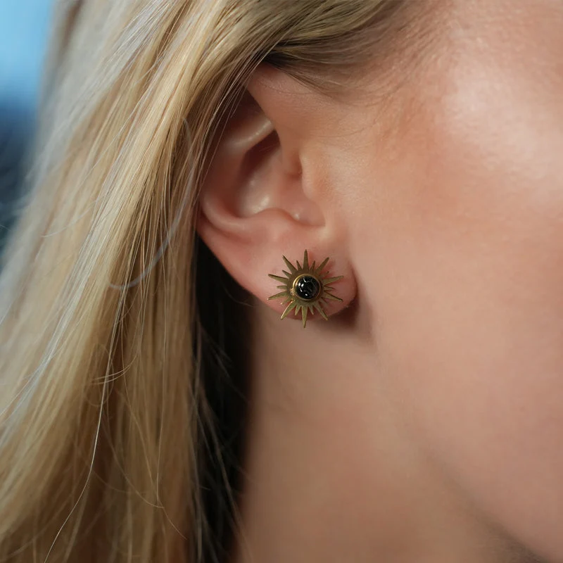 SOLE BLACK: Sun Symbol Natural Stone Stud Earrings - Image 3