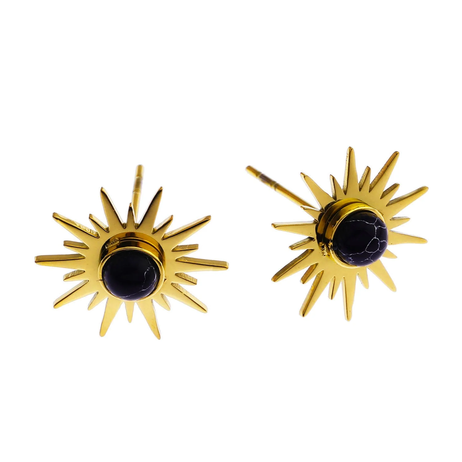 SOLE BLACK: Sun Symbol Natural Stone Stud Earrings - Image 4