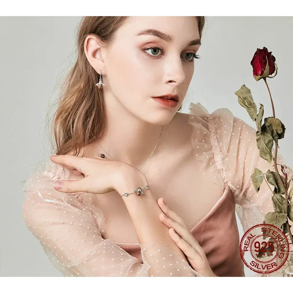 Sterling Silver Dancing Bee Charm Bracelet with CZ - Image 3