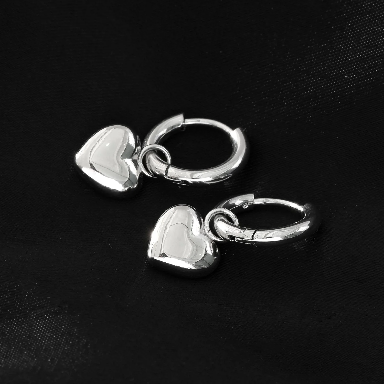 STOWE Silver: Mini Hoop Earrings Anchoring a Heart Shaped Charm - Image 3