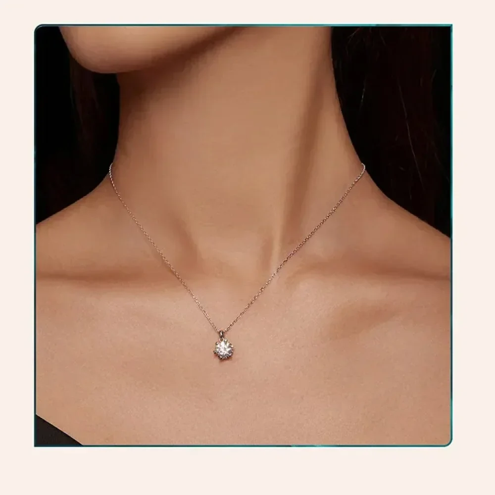 Stunning 1 Carat Moissanite Pendant Necklace | 925 Sterling Silver | Wedding & Bridal Fine Jewelry - Image 3