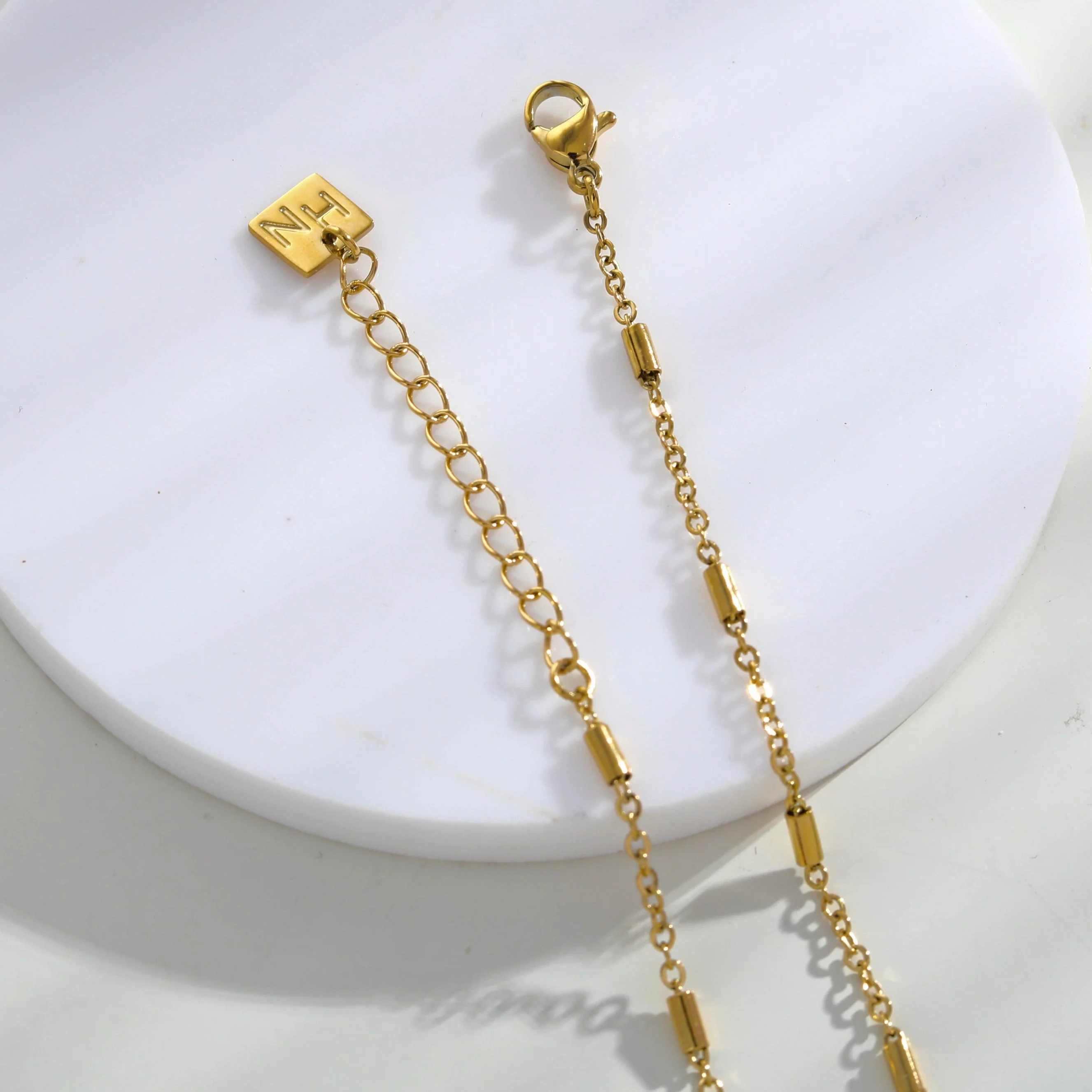 Style ABENI: Pavé Zirconia Pad Lock Pendant on a Tube Bead Chain Necklace in Gold - Image 8