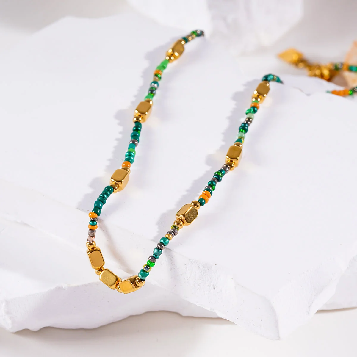 Style AYESHA: Crystal & Gold Beaded Elegant Boho Chain Necklace - Image 8