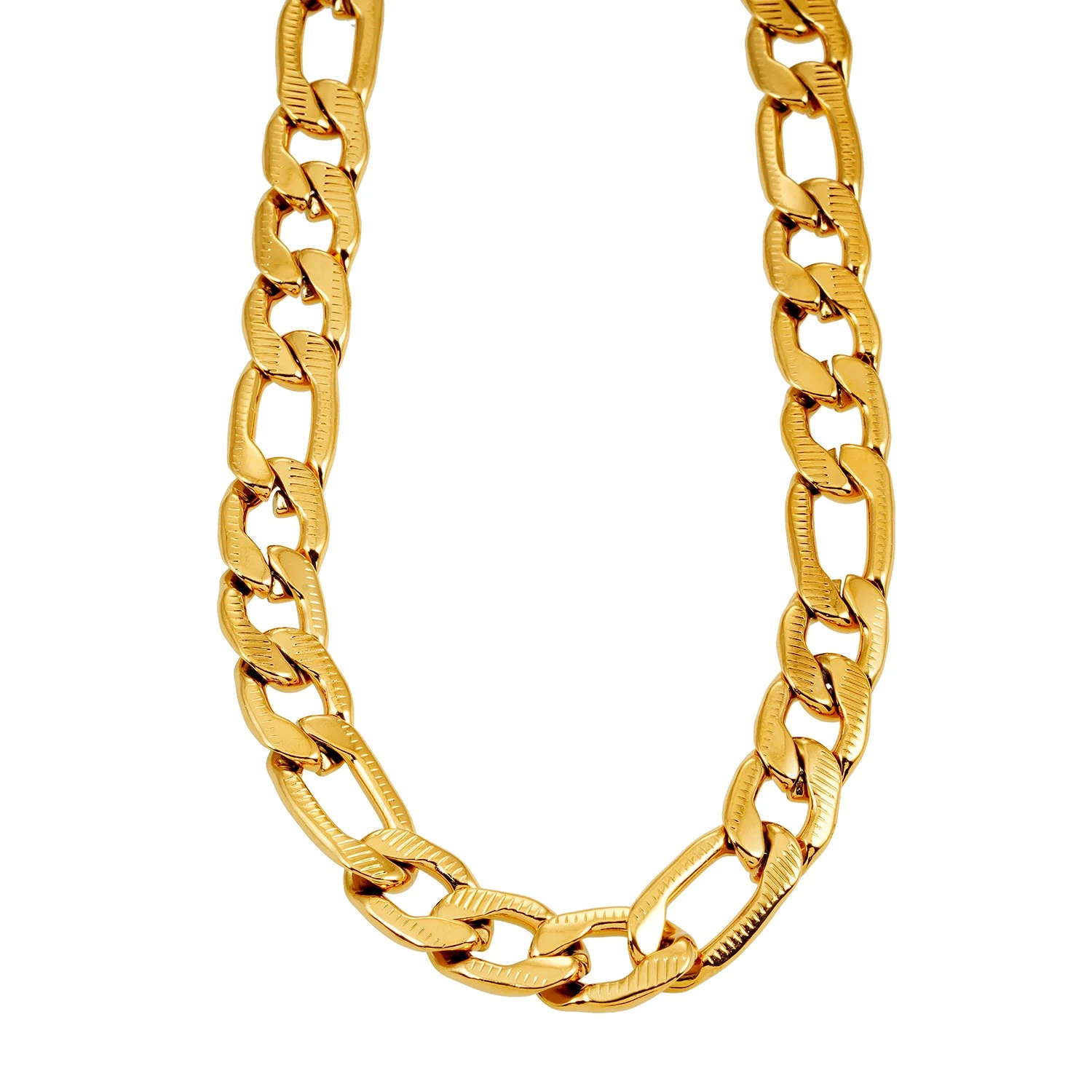 Style CHAPORA: Textured Cuban-Link Chunky Chain Necklace in Gold. - Image 3