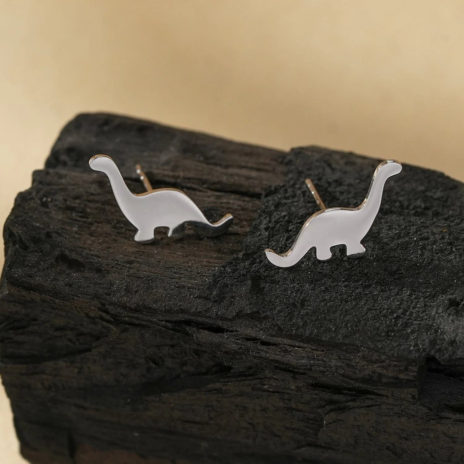 Style DINO: Dinosaur Stud Earrings in Silver - Image 2