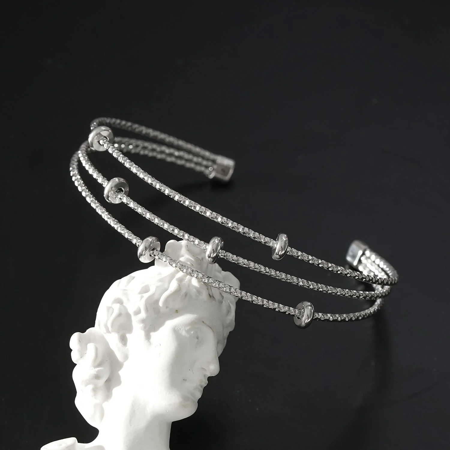 Style FARZIKA Silver: Triple Stacked Textured Beaded Bracelet - Image 7