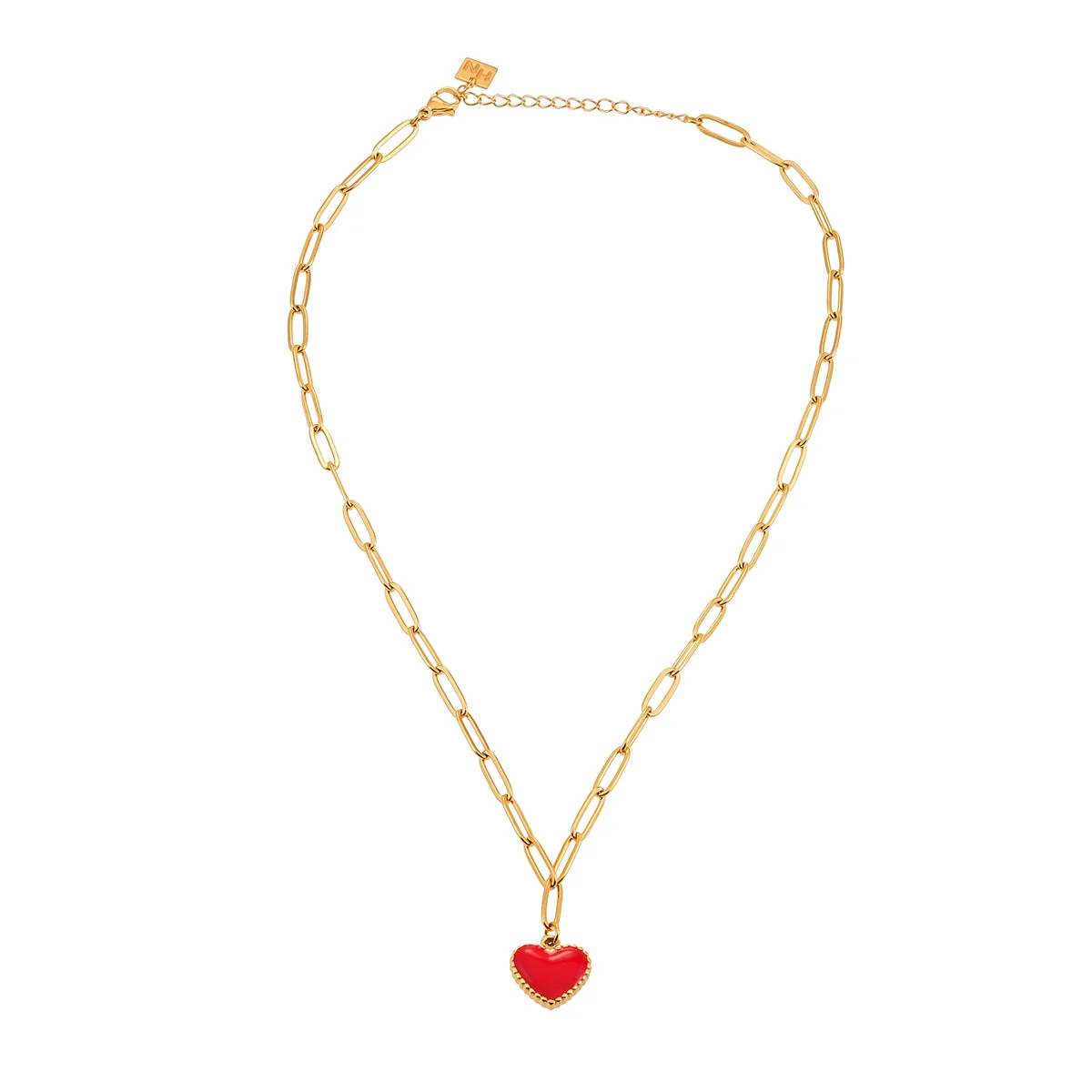 HEART ROUGE Gold: Paper Clip Chain Anchoring an Enameled Red Heart Charm - Image 6