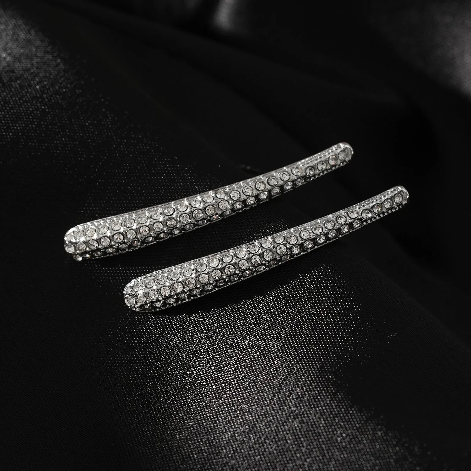 Style HILO: Curved Pavé Zirconia Shaped Stud Earrings in Silver - Image 5