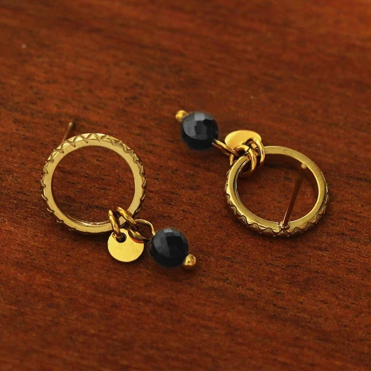 Style JAZMIN Black-Gold: Stud Earrings with Mini Charms - Image 4