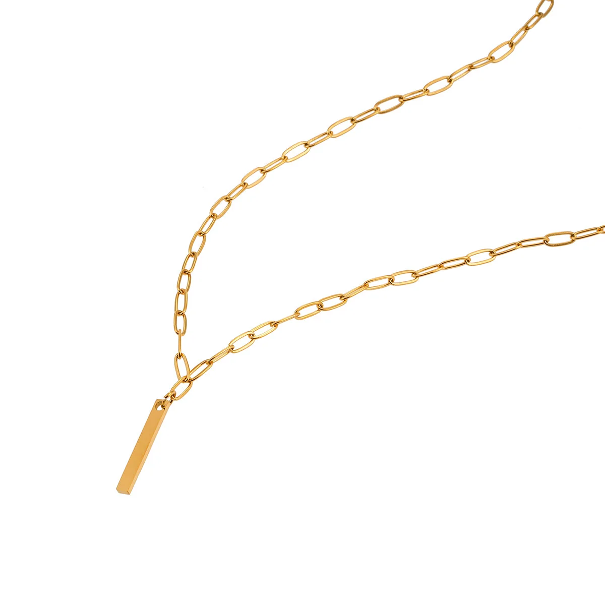 Style KORATIA: Minimalist Necklace with Paper-Clip Chain and Bar Charm Zirconia Embedded Pendant in Gold - Image 5