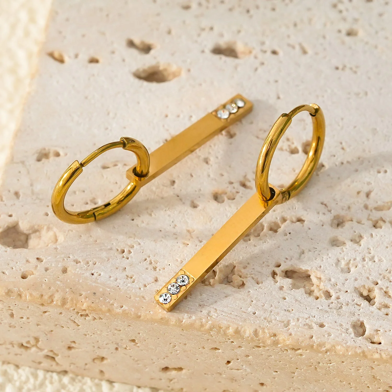 Style MAYLA: Gold Hoops with a Minimalist Charm featuring a Trio of Zirconia Gemstones - Image 2