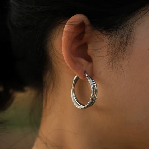 Style SAJAN: Double Hoop Silver Earrings - Image 4