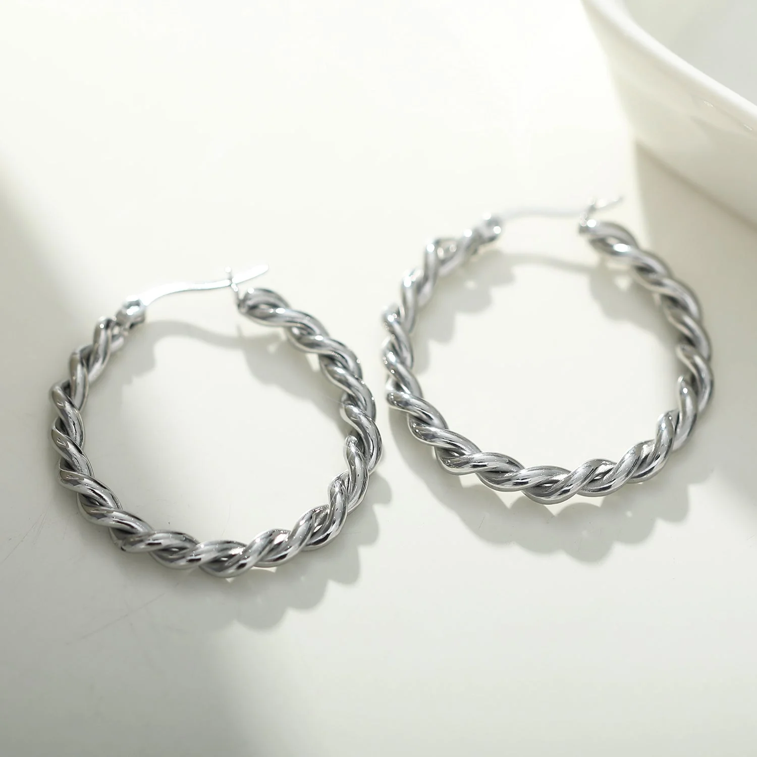 SUKI Twisted Rope Hoop Silver Earrings - Image 9