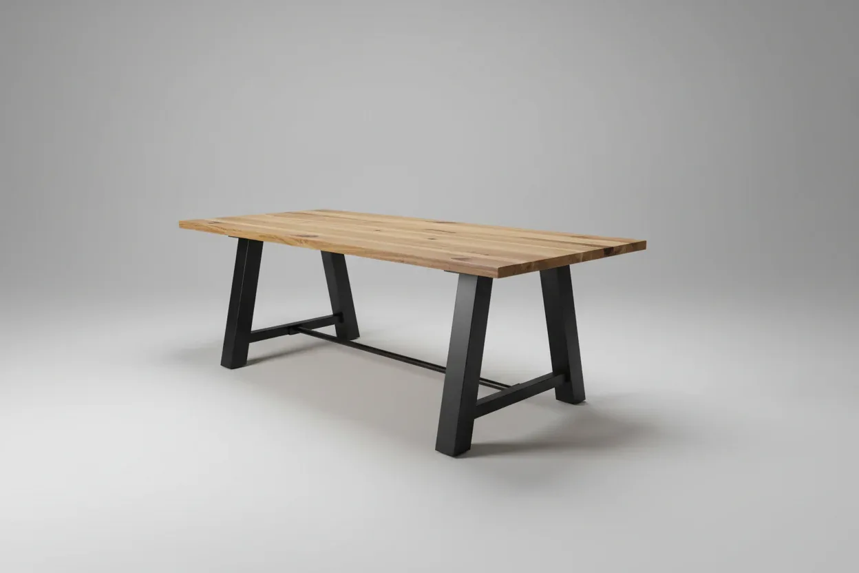 Table à diner industrielle style Établie patte en acier noir mat avec plateau en Bois de Manguier - Image 4