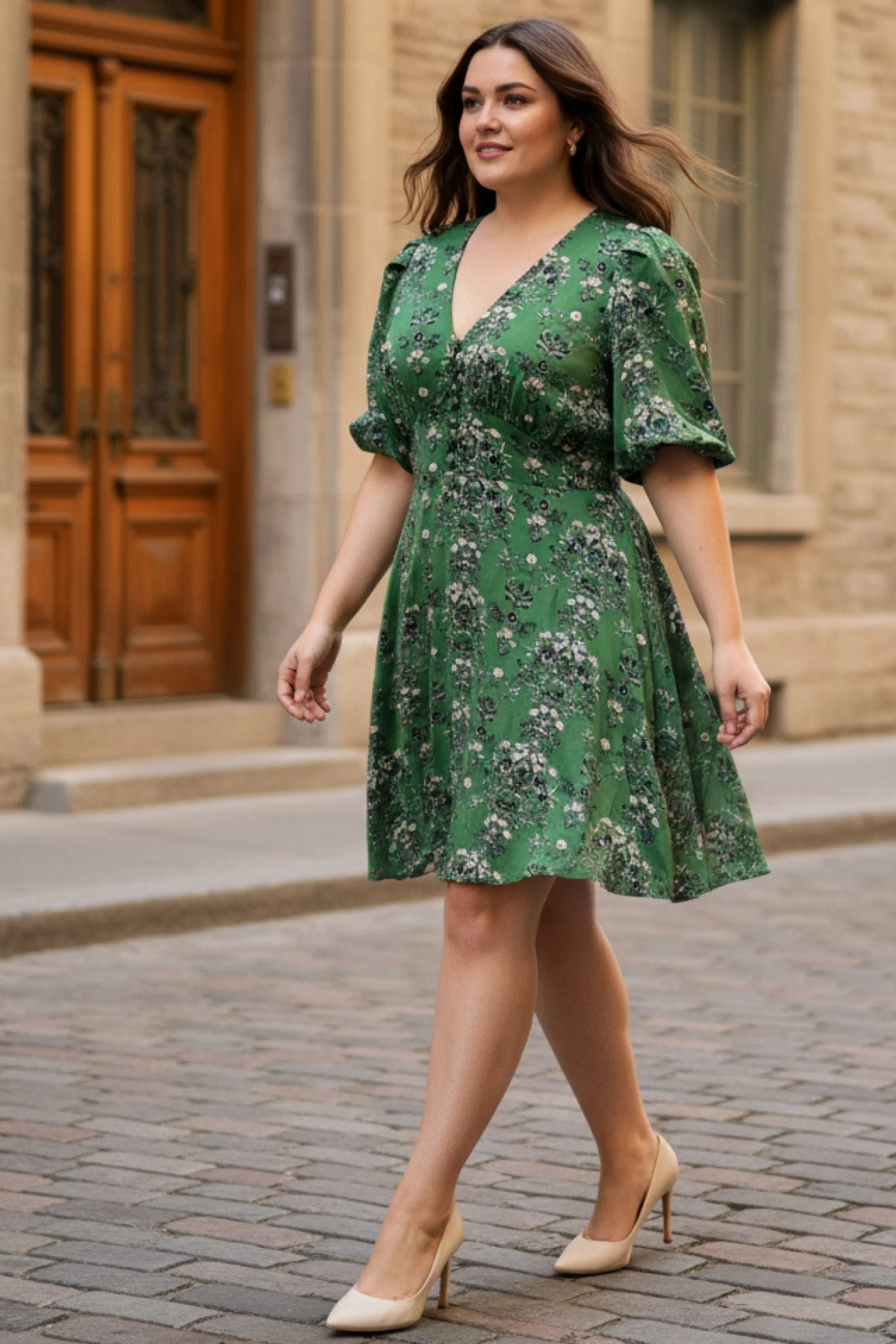 Talia Green Floral Fit & Flare Dress - Image 2