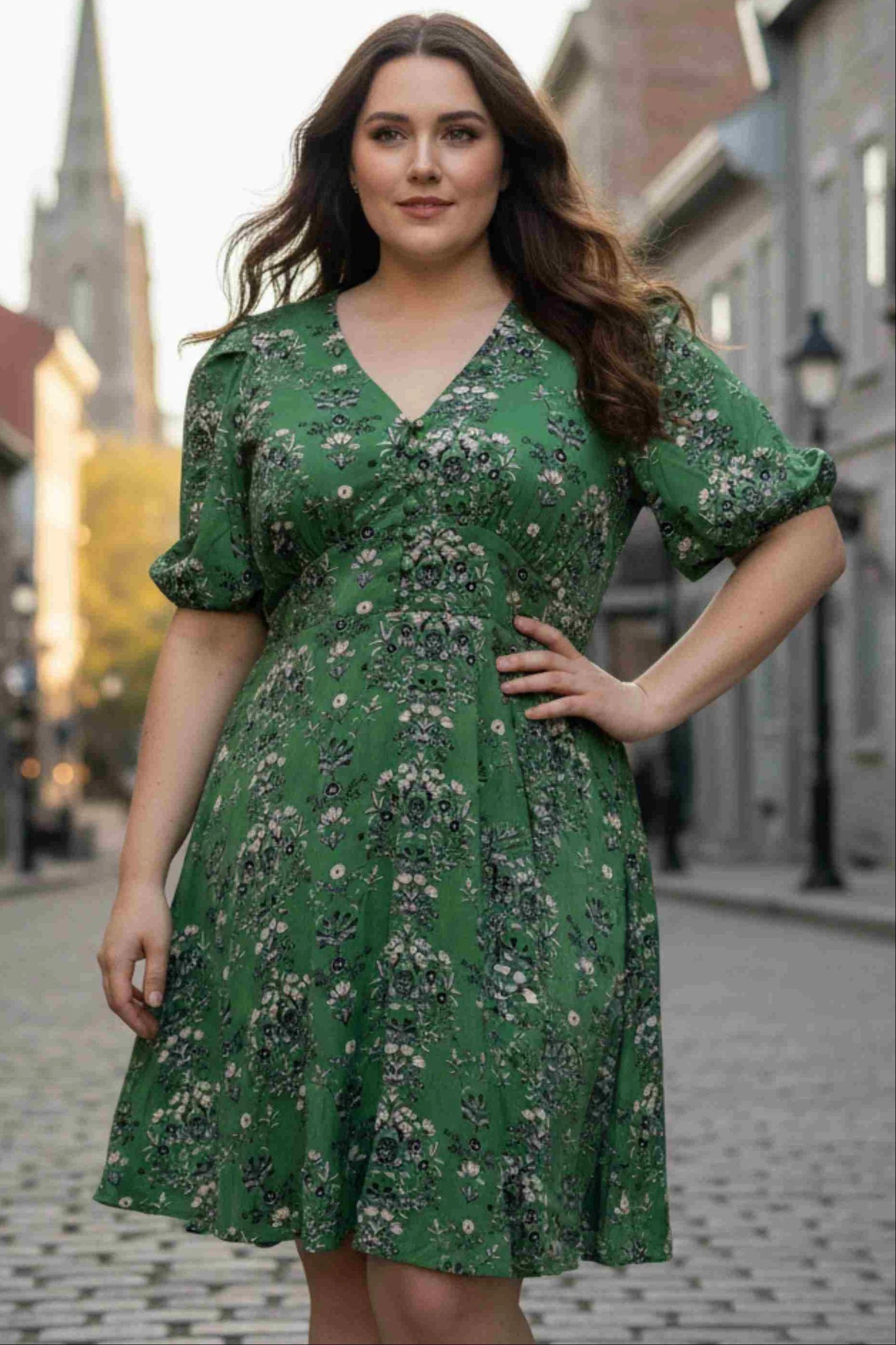 Talia Green Floral Fit & Flare Dress - Image 4