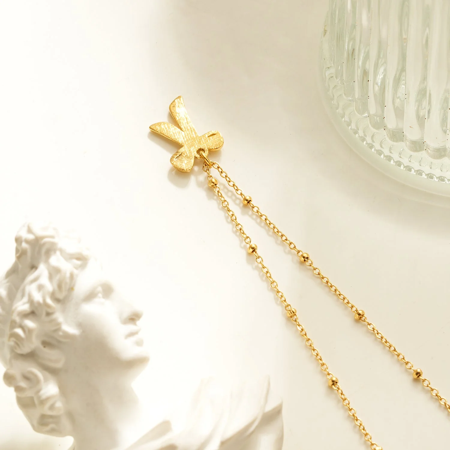 TALIANA Gold: Dainty Beaded Chain Necklace with Bow Pendant & Solitaire Zirconia – Elegant Everyday Jewelry - Image 6