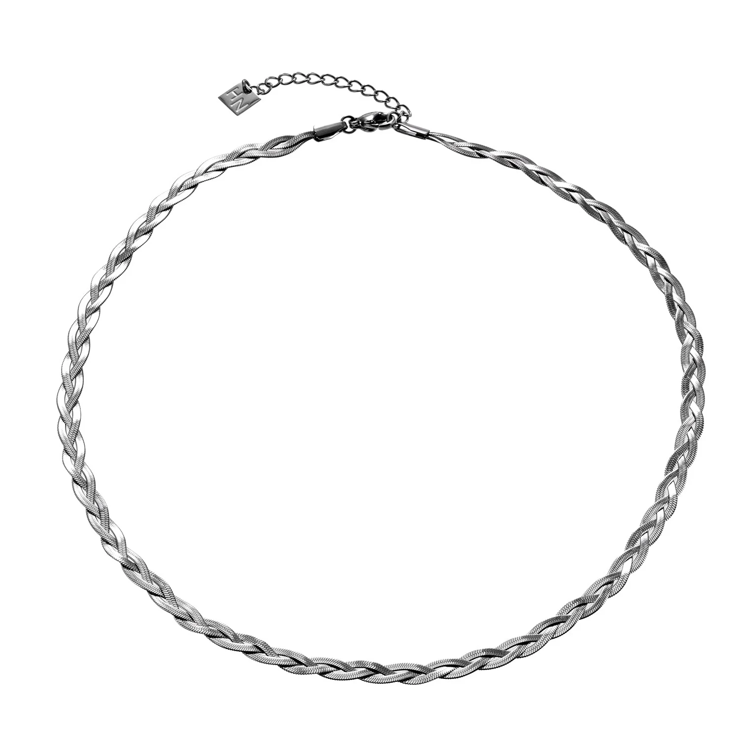 TARA White Gold (Silver Toned): Intertwined Herringbone Snake Skin Textured Necklace. - Image 3