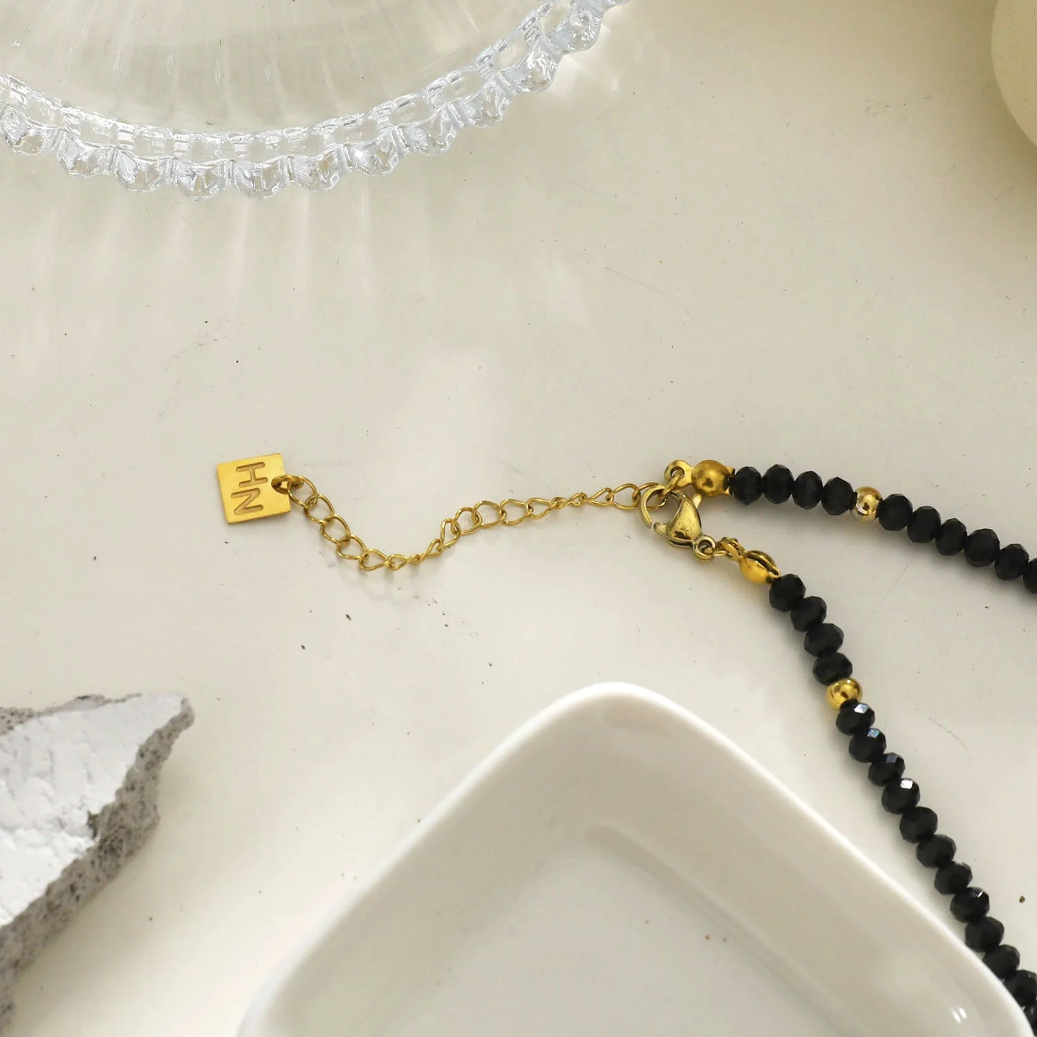 TATIANA Black Crystal & Gold Beaded Necklace - Image 5