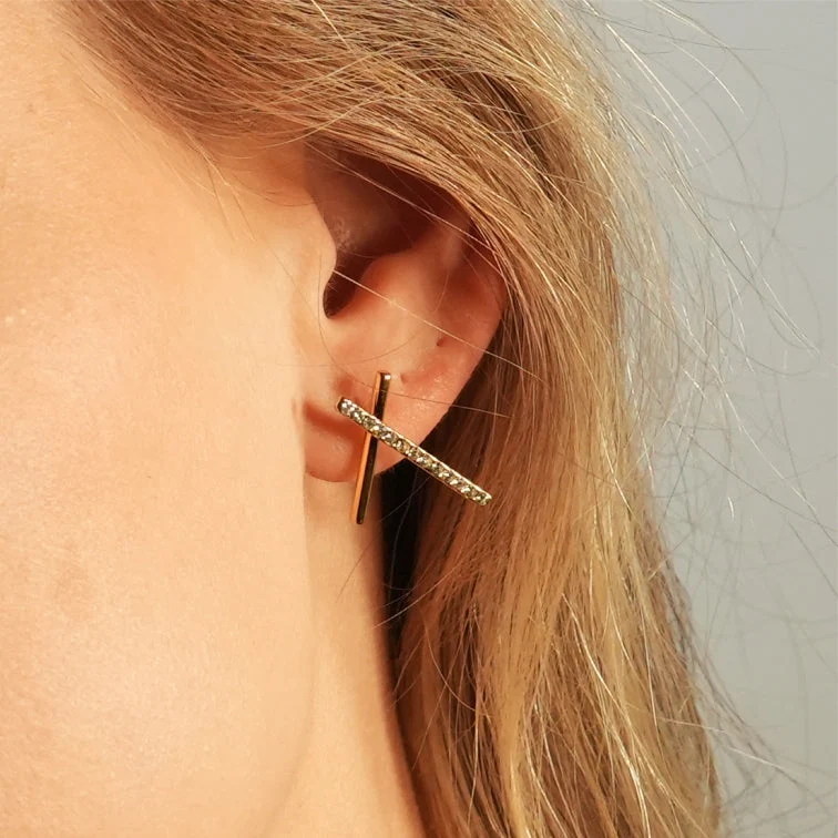 TESSA: Criss-Cross Duo Bars Stud Earrings with Zirconia Gemstones - Image 4