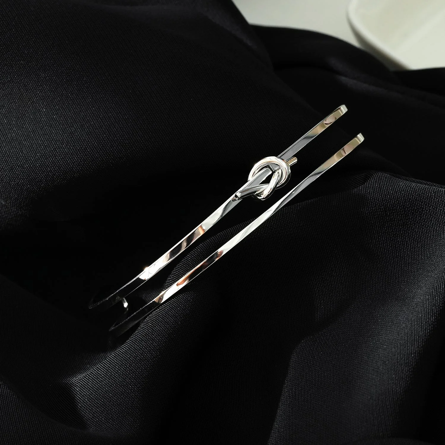 TIED: Knot Detailed Stacked Bracelet in White Gold (Silver Toned) - Image 4
