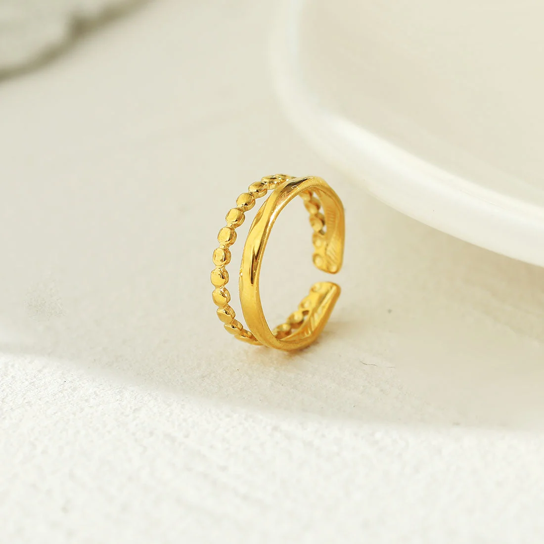 TIFFANY Double Stacked Beaded Gold Ring - Image 10