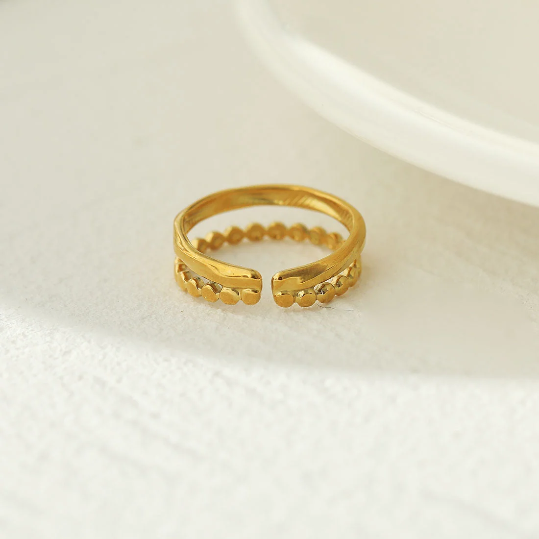 TIFFANY Double Stacked Beaded Gold Ring - Image 11