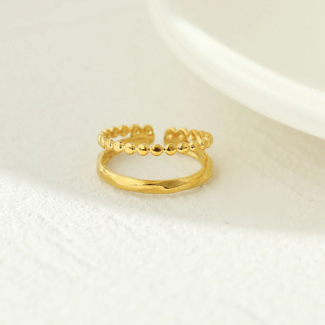 TIFFANY Double Stacked Beaded Gold Ring - Image 4