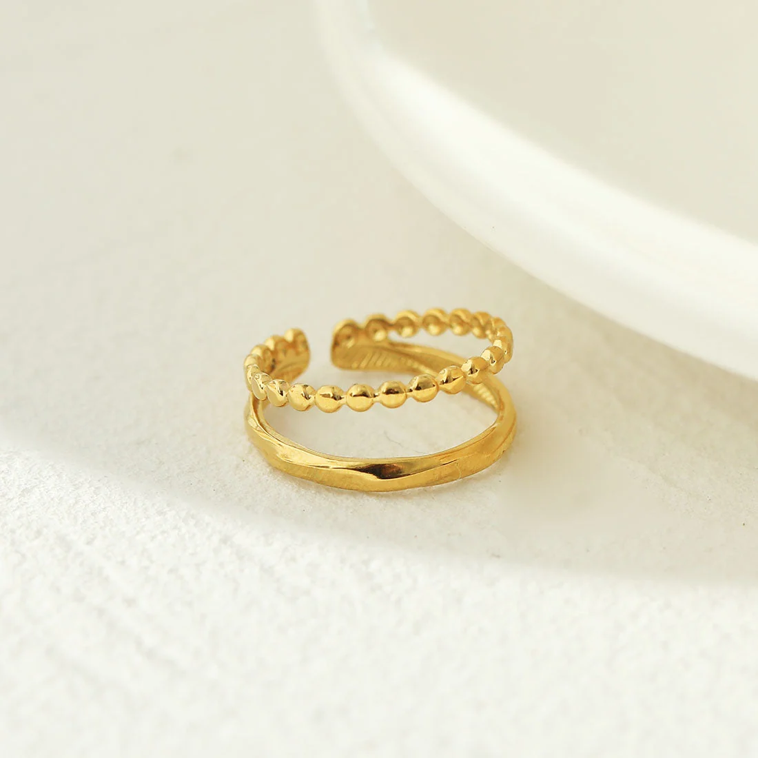 TIFFANY Double Stacked Beaded Gold Ring - Image 5