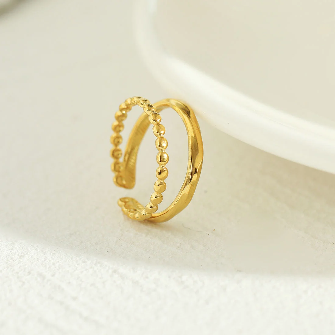 TIFFANY Double Stacked Beaded Gold Ring - Image 6