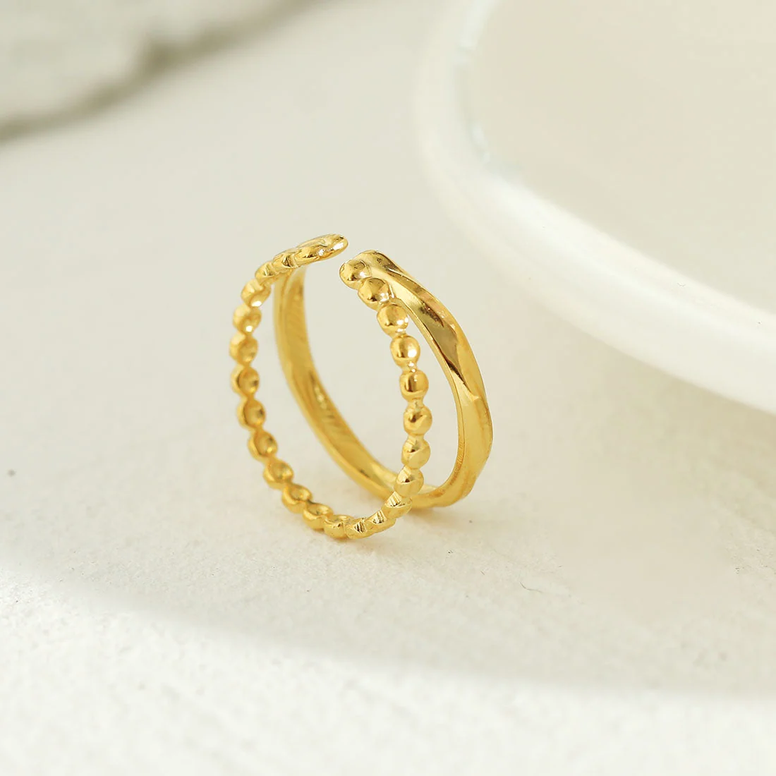 TIFFANY Double Stacked Beaded Gold Ring - Image 7
