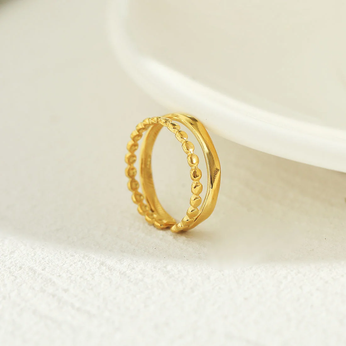 TIFFANY Double Stacked Beaded Gold Ring - Image 8
