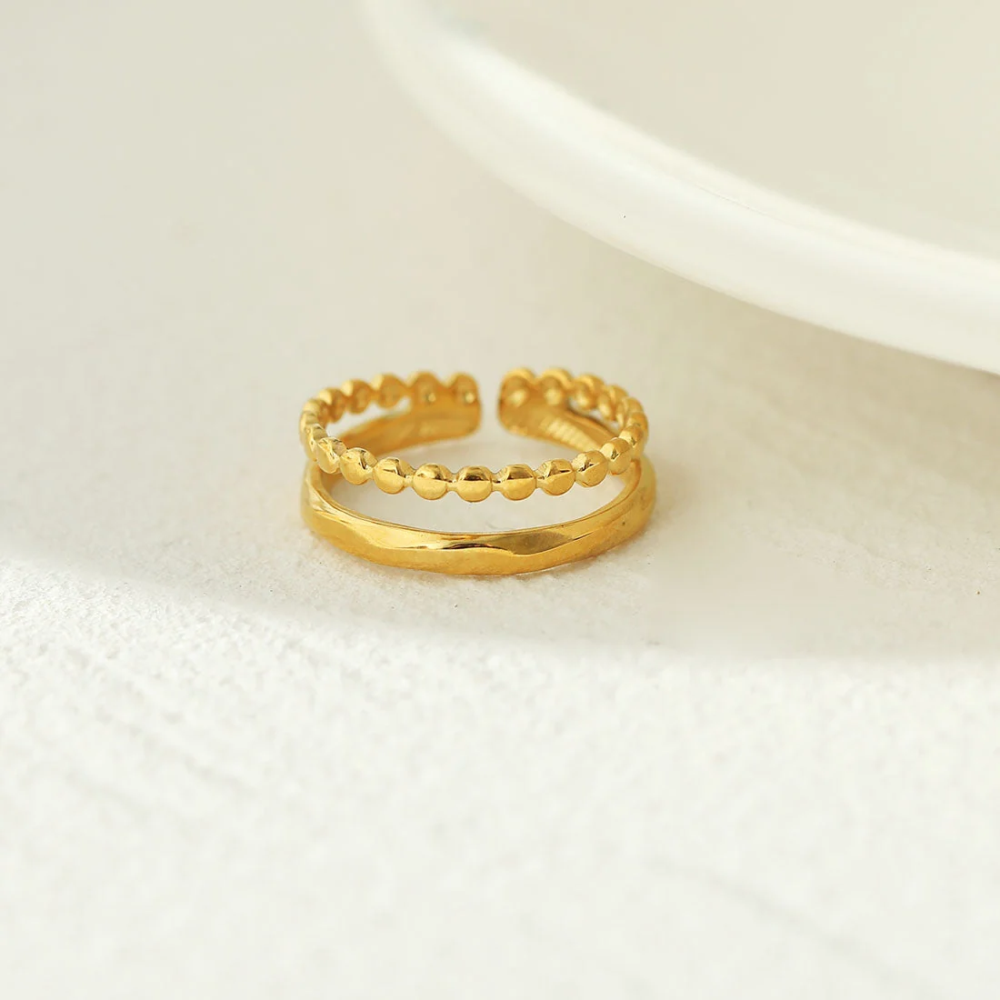 TIFFANY Double Stacked Beaded Gold Ring - Image 9