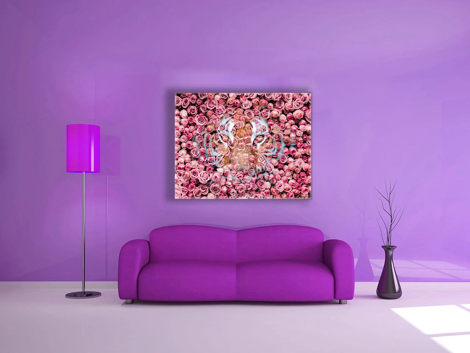 Tiger in the Rose-Wildlife Canvas Prints- Animal Art- Gold varnish - Image 2